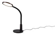 Moderne schwarze Tischleuchte Sally mit flexiblem Hals und rundem Lampenschirm, seitliche Perspektive