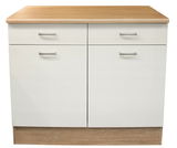 Moderner Unterschrank mit zwei Schubladen und zwei Türen, Holzoptik, Frontalansicht
