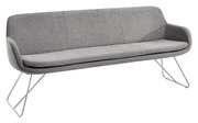 Graue Polsterbank mit Metallbeinen, seitliche Perspektive