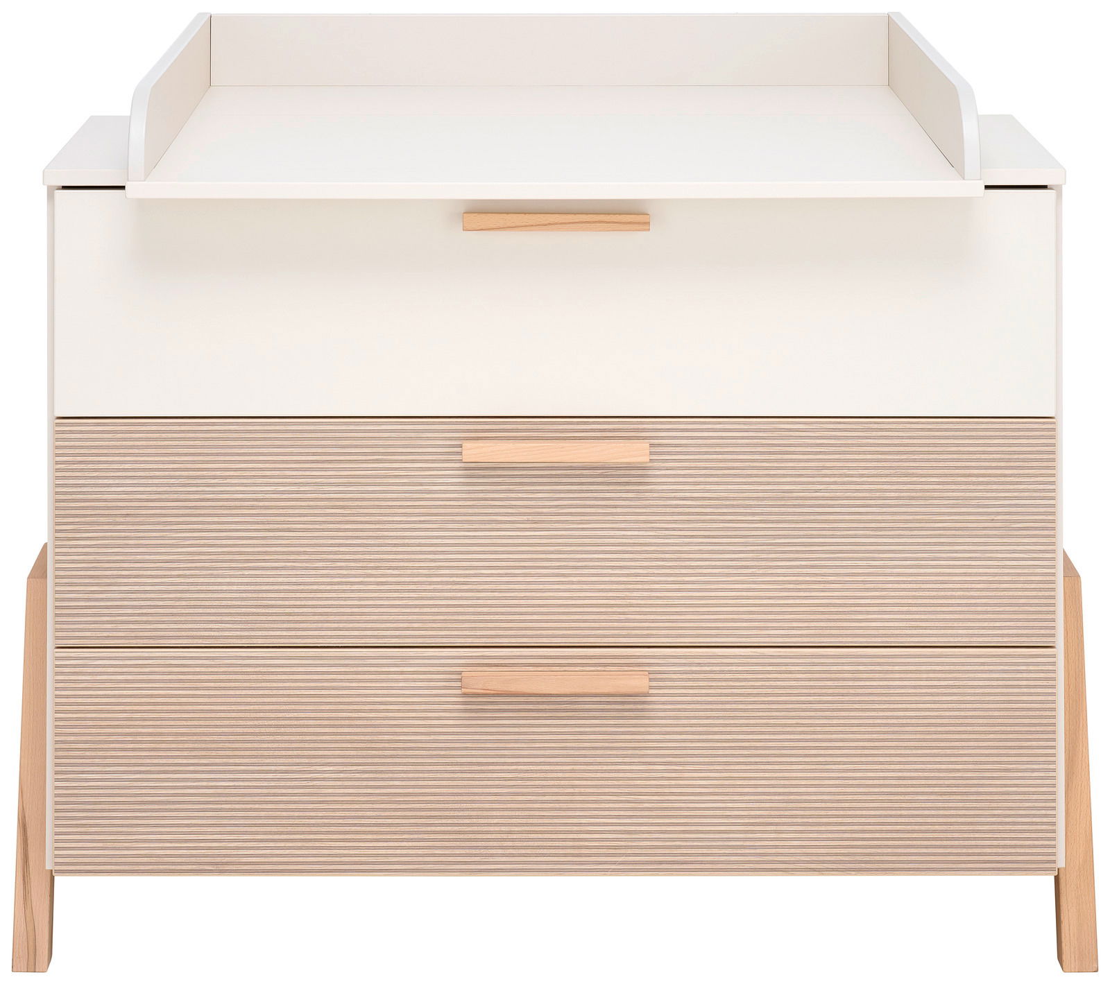 Kommode mit drei Schubladen in Holzoptik, frontal fotografiert