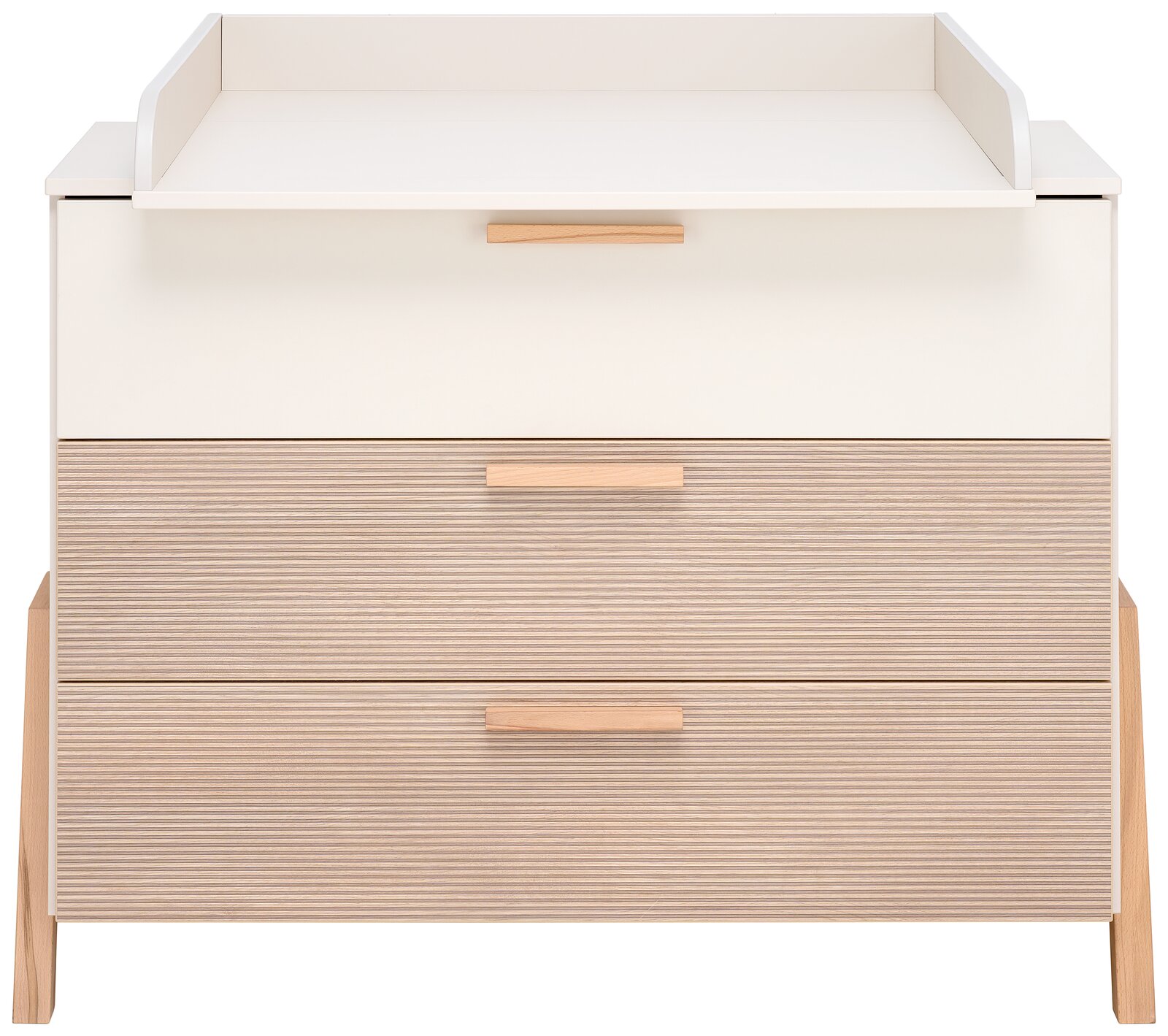 Kommode mit drei Schubladen in Holzoptik, frontal fotografiert