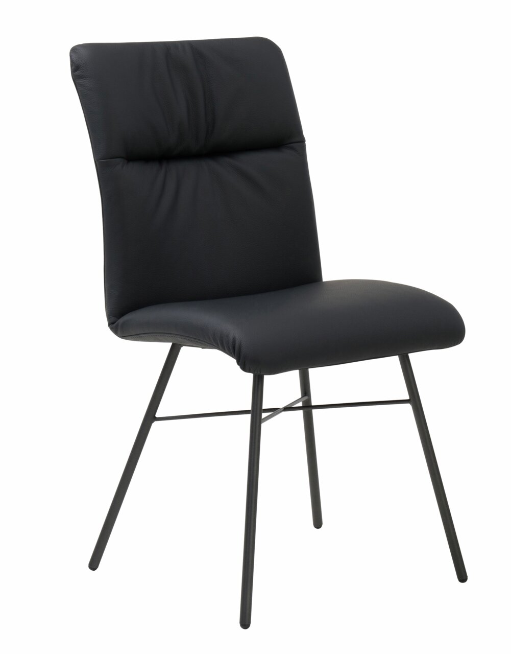 Plantagie Stuhl BOWIE Moderner schwarzer Stuhl mit gepolsterter Rückenlehne und Sitzfläche, seitliche Perspektive