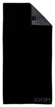 Schwarzes Handtuch mit grauer Ecke und Joop-Logo, Draufsicht