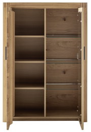 Offenes Highboard aus Holz mit mehreren Regalböden, Frontansicht