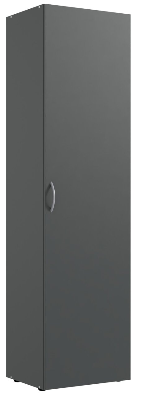 XORA Multifunctionele kast MULTIRAUMKONZEPT Grauer Mehrzweckschrank mit einer Tür und silbernem Griff, seitliche Perspektive