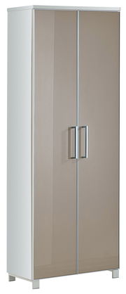 Moderner Dielenschrank mit zwei Türen in Hochglanzoptik, seitliche Perspektive