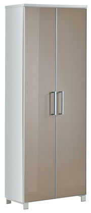 Moderner Dielenschrank mit zwei Türen in Hochglanzoptik, seitliche Perspektive