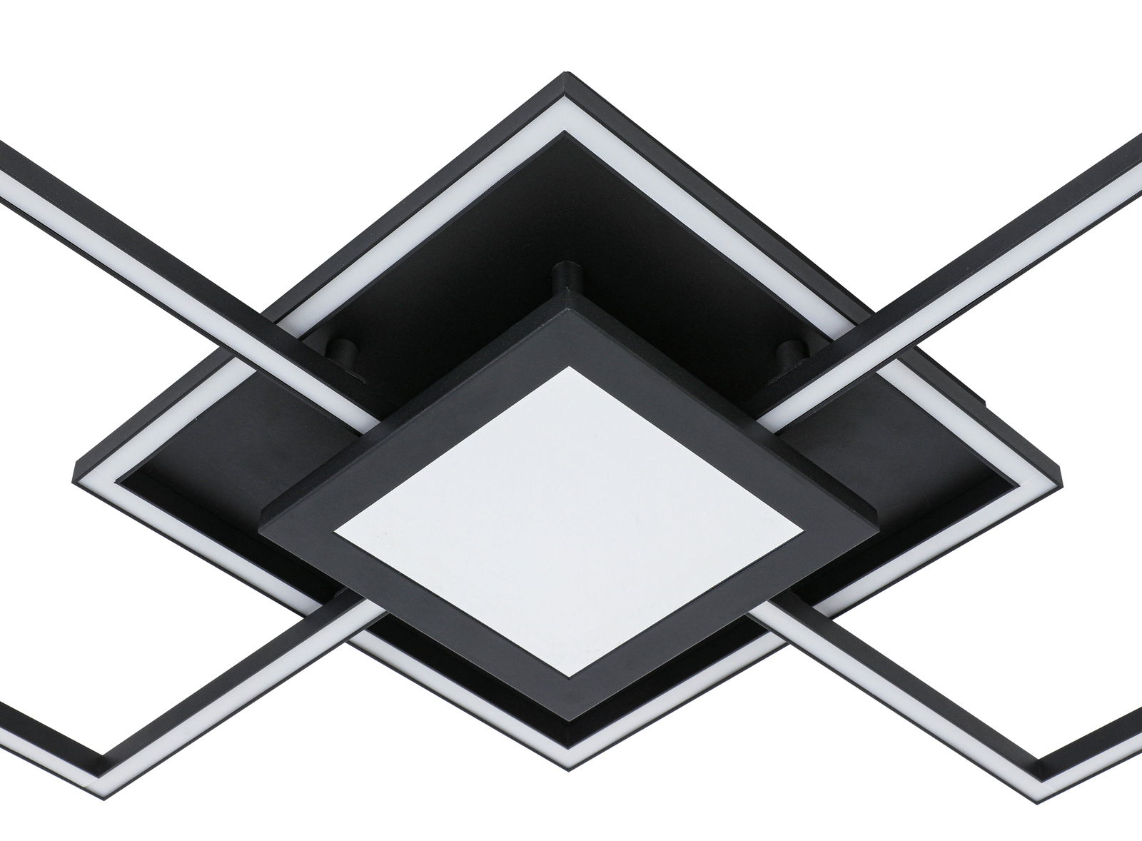 Moderne LED-Deckenleuchte in geometrischem Design, von unten betrachtet.