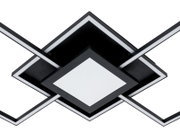 Moderne led-plafondlamp met een geometrisch ontwerp, gezien van onderaf.