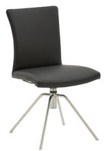 Moderner schwarzer Stuhl mit Metallbeinen, seitliche Perspektive