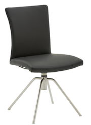 Moderner schwarzer Stuhl mit Metallbeinen, seitliche Perspektive