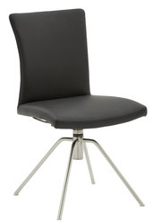 Moderner schwarzer Stuhl mit Metallbeinen, seitliche Perspektive