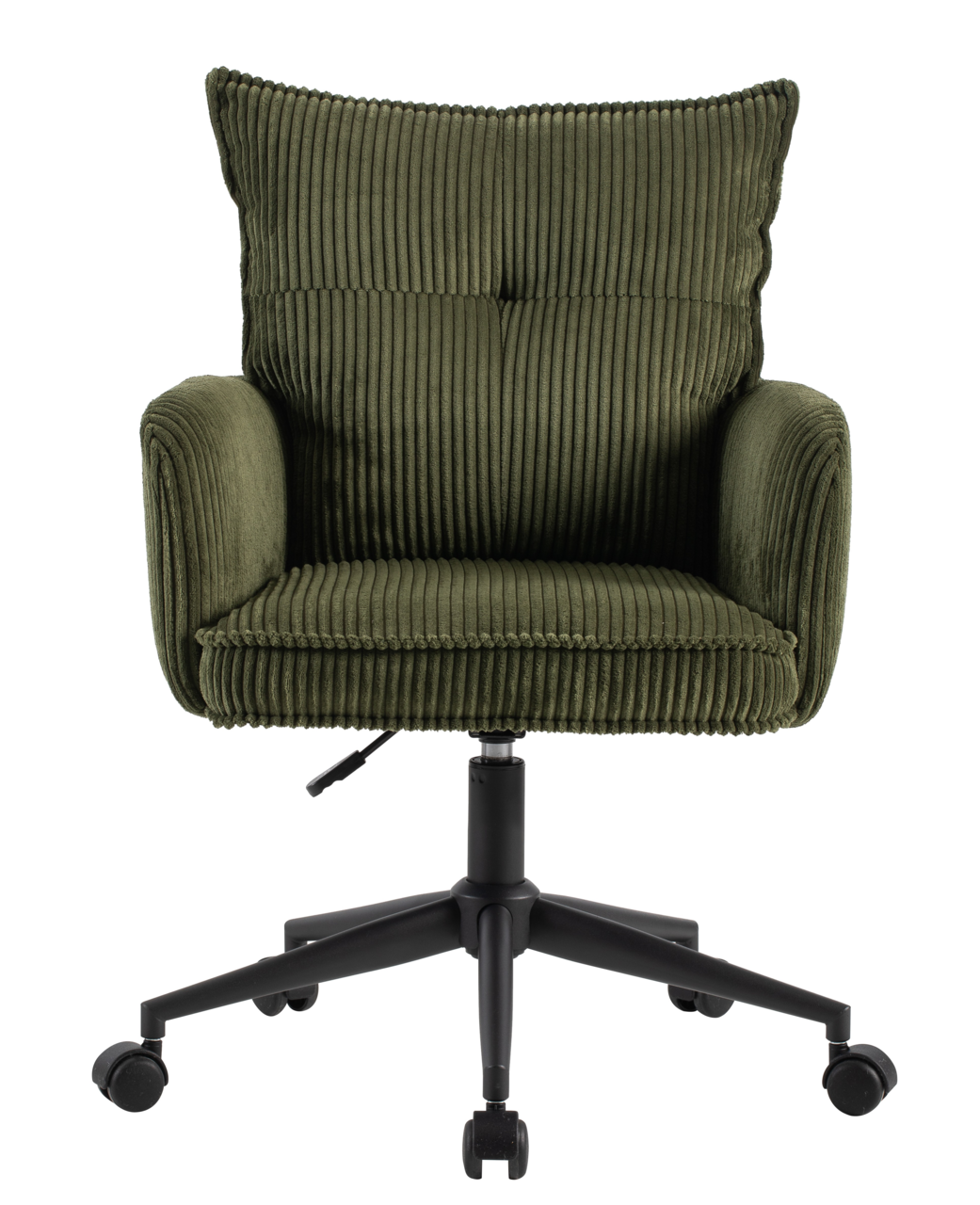 Grüner Drehstuhl mit geripptem Stoffbezug, Vorderansicht