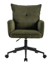 Grüner Drehstuhl mit geripptem Stoffbezug, Vorderansicht