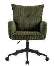 Grüner Drehstuhl mit geripptem Stoffbezug, Vorderansicht