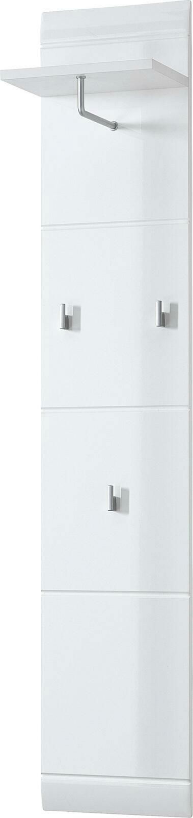 XORA Garderobenpaneel AVILA Weißes Garderobenpaneel mit drei Haken und einem Ablagefach, seitliche Perspektive