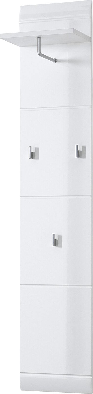XORA Garderobenpaneel AVILA Weißes Garderobenpaneel mit drei Haken und einem Ablagefach, seitliche Perspektive