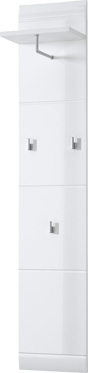 XORA Garderobenpaneel AVILA Weißes Garderobenpaneel mit drei Haken und einem Ablagefach, seitliche Perspektive