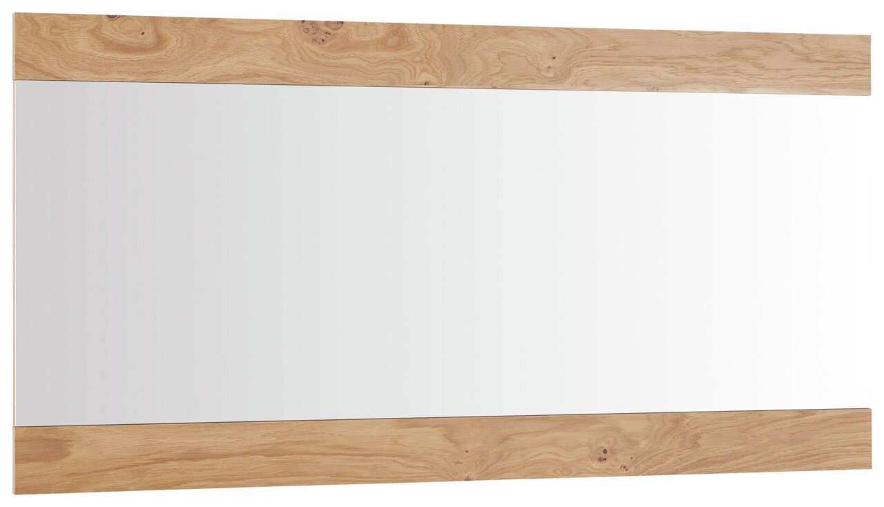 Rechteckiger Spiegel mit Holzrahmen, perspektivisch von der Seite fotografiert