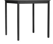 Moderner schwarzer Esstisch aus Metall, seitliche Perspektive