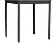 Moderner schwarzer Esstisch aus Metall, seitliche Perspektive