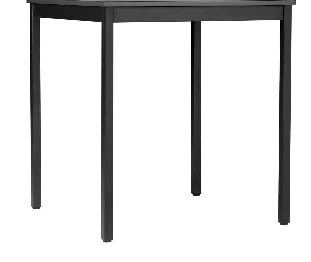 Moderner schwarzer Esstisch aus Metall, seitliche Perspektive