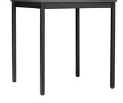 Moderner schwarzer Esstisch aus Metall, seitliche Perspektive