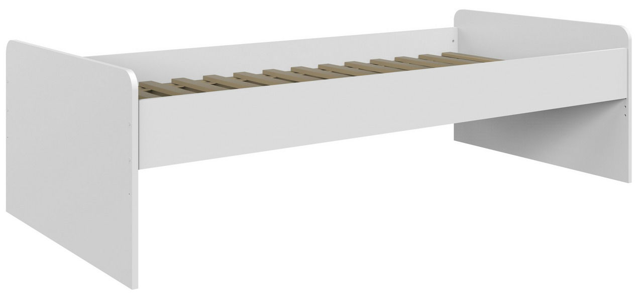 XORA Kastenbett MULTIRAUMKONZEPT Weißes Kastenbett mit Lattenrost, seitliche Perspektive