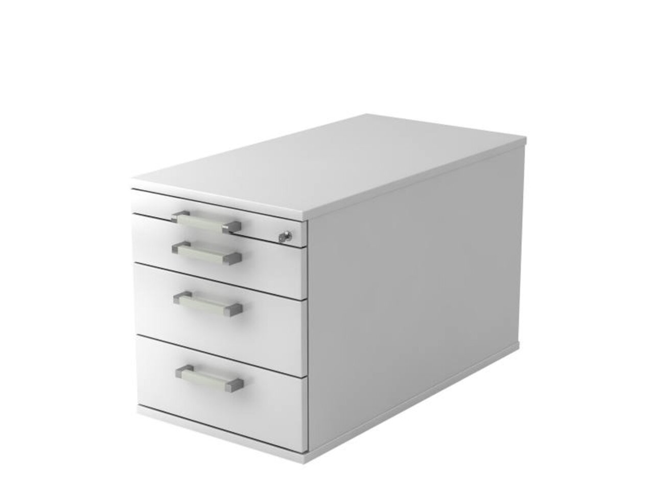 E-Serie Rollcontainer E-CLASSIC Weißer Rollcontainer mit drei Schubladen, seitliche Perspektive