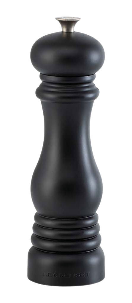 Schwarze, matte Salzmühle, 21 cm hoch, in Frontalansicht