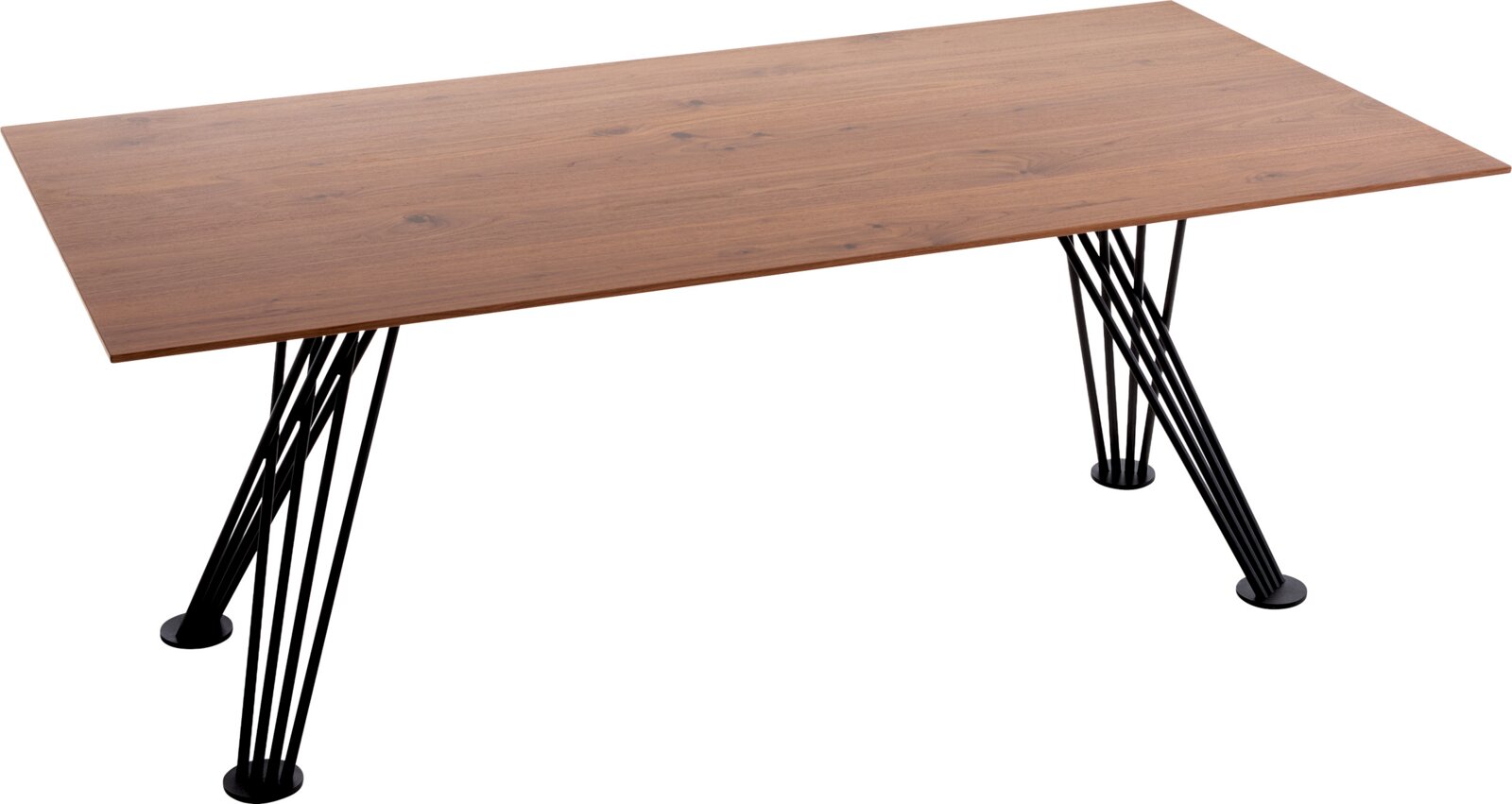 Koinor Eettafel FIORA Moderner rechteckiger Esstisch mit brauner Holzplatte und schwarzen Metallbeinen im schrägen Front-Seitenblick (3/4-Perspektive)