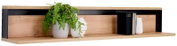 Houten wandplank met zwarte accenten, versierd met planten en boeken, zijaanzicht