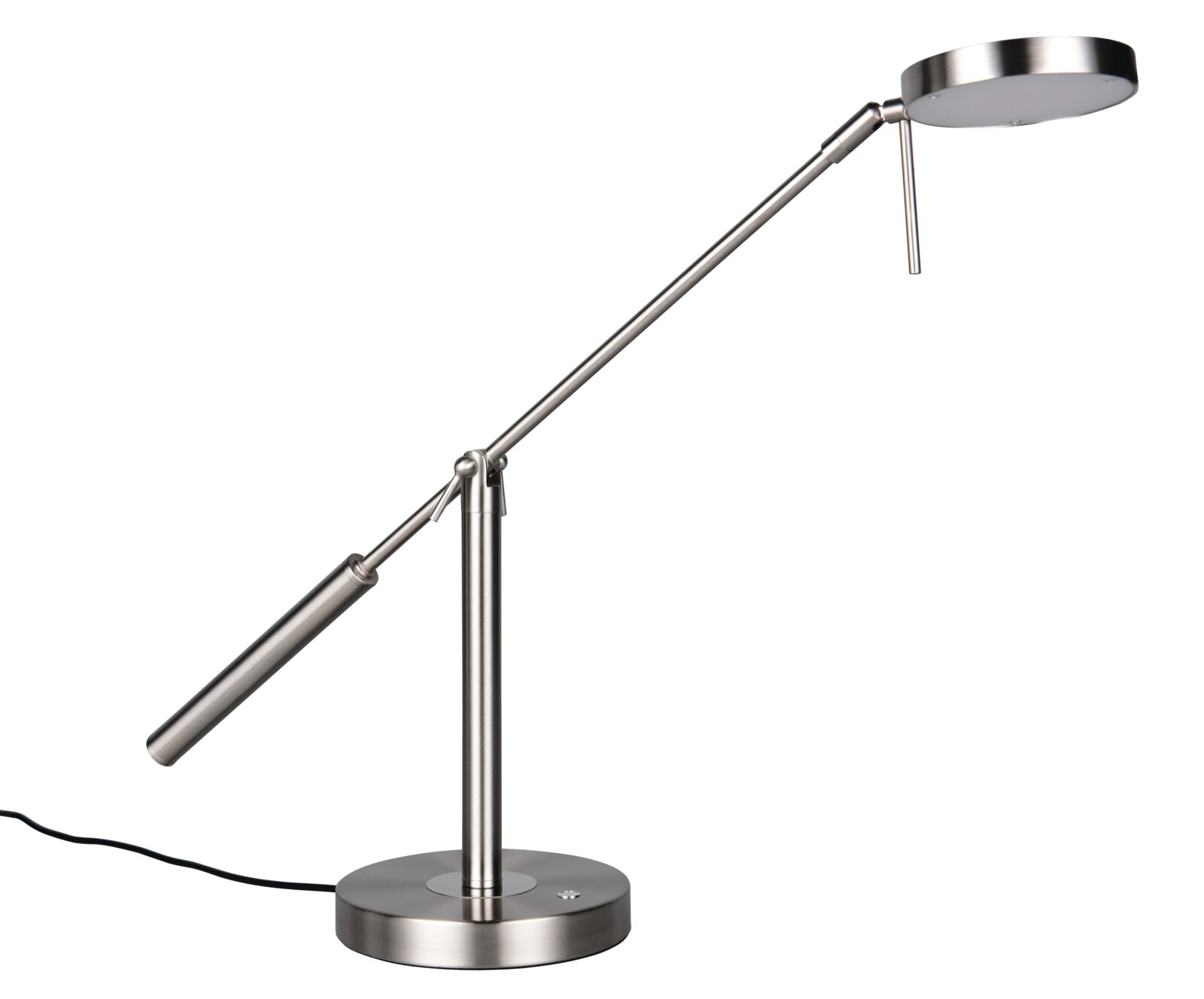 Moderne LED-bureaulamp van metaal, gezien vanaf de zijkant