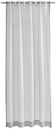 Grauer Vorhang mit Allover-Ornamentmuster, frontal aufgenommen