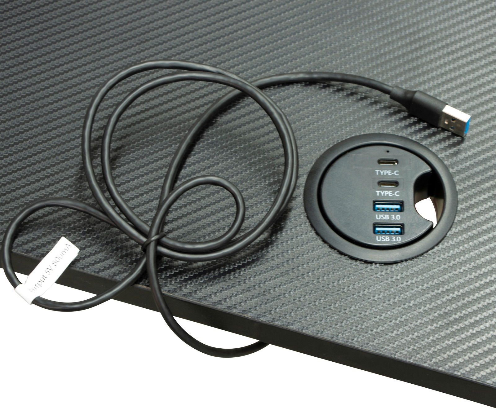 Gaming Tisch mit integrierter USB- und Typ-C-Anschlussleiste, Draufsicht