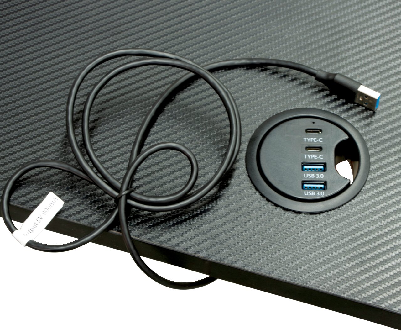 Gaming Tisch mit integrierter USB- und Typ-C-Anschlussleiste, Draufsicht