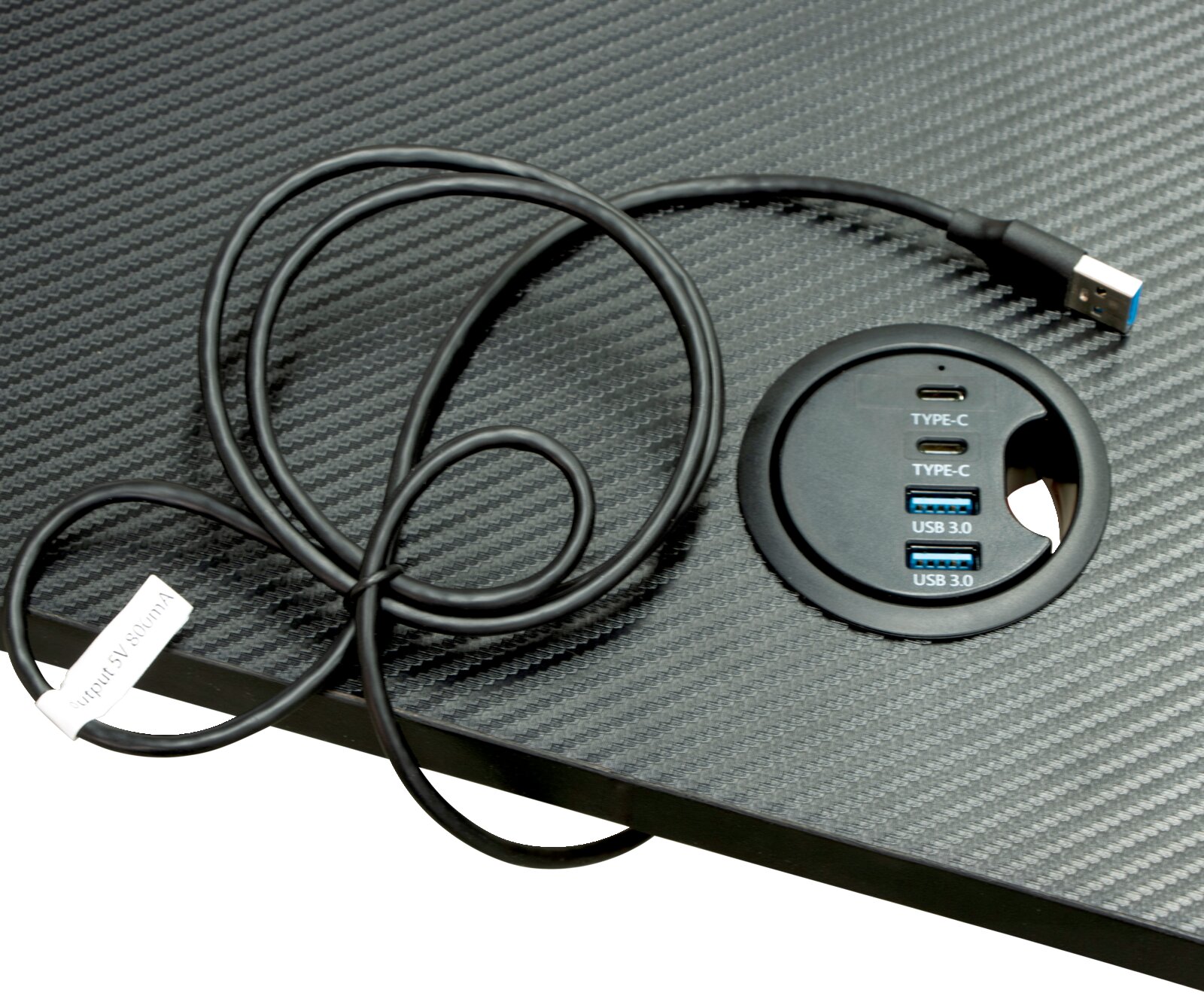 Gamingtafel met geïntegreerde USB- en Type-C-aansluitstrip, bovenaanzicht