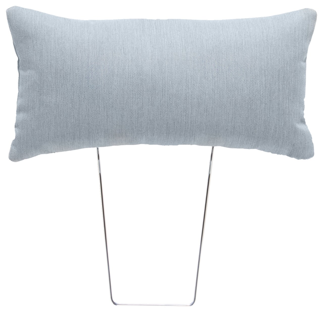 Kopfstütze in hellblauem Stoff mit Metallgestell, Frontalansicht