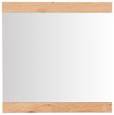 Rechteckiger Spiegel mit Holzrahmen oben und unten, Frontalansicht