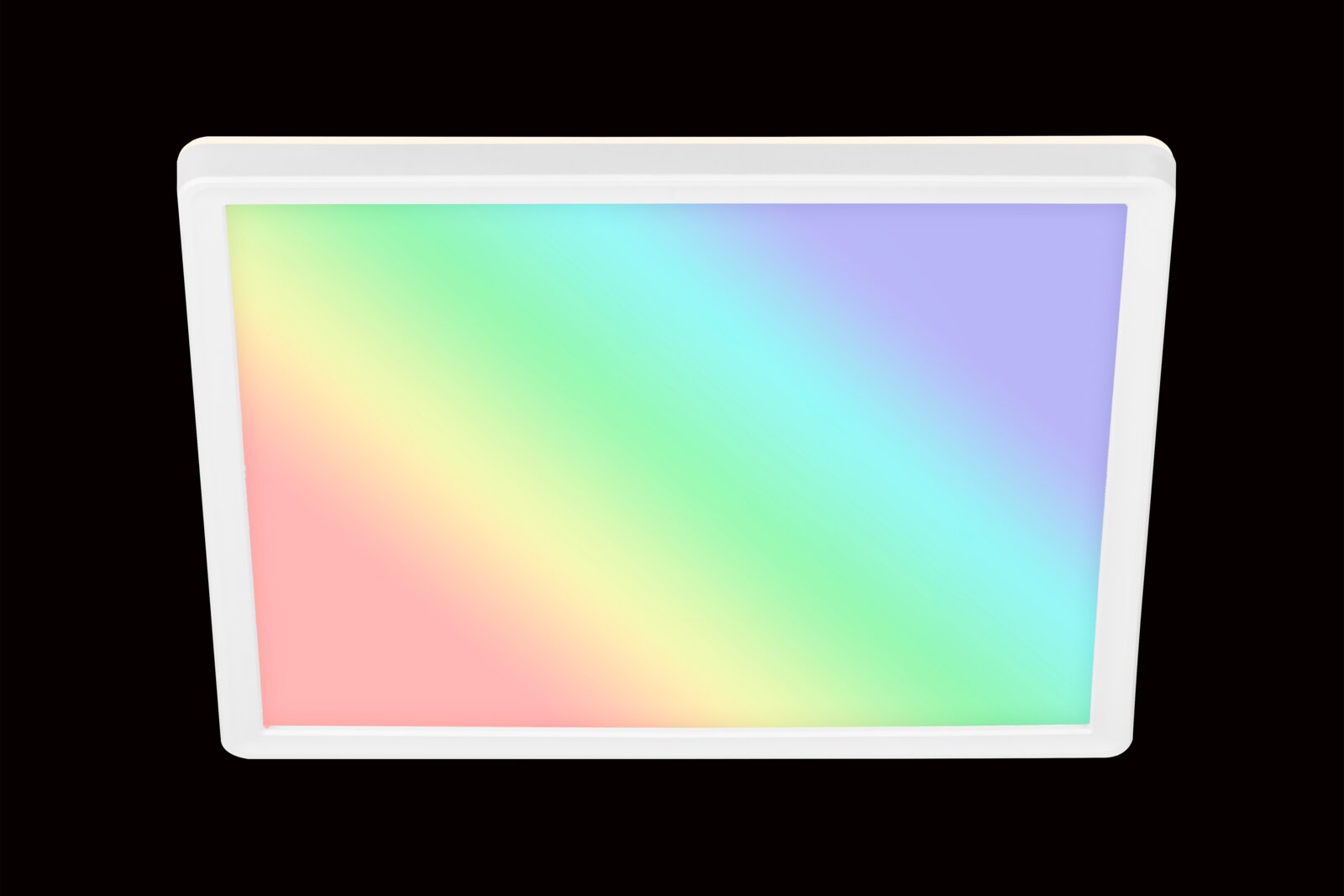 LED-plafondlamp met regenboogeffect, gezien van onderaf