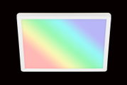 LED-plafondlamp met regenboogeffect, gezien van onderaf