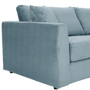 Rundecke in hellblauem Cordstoff, seitliche Perspektive