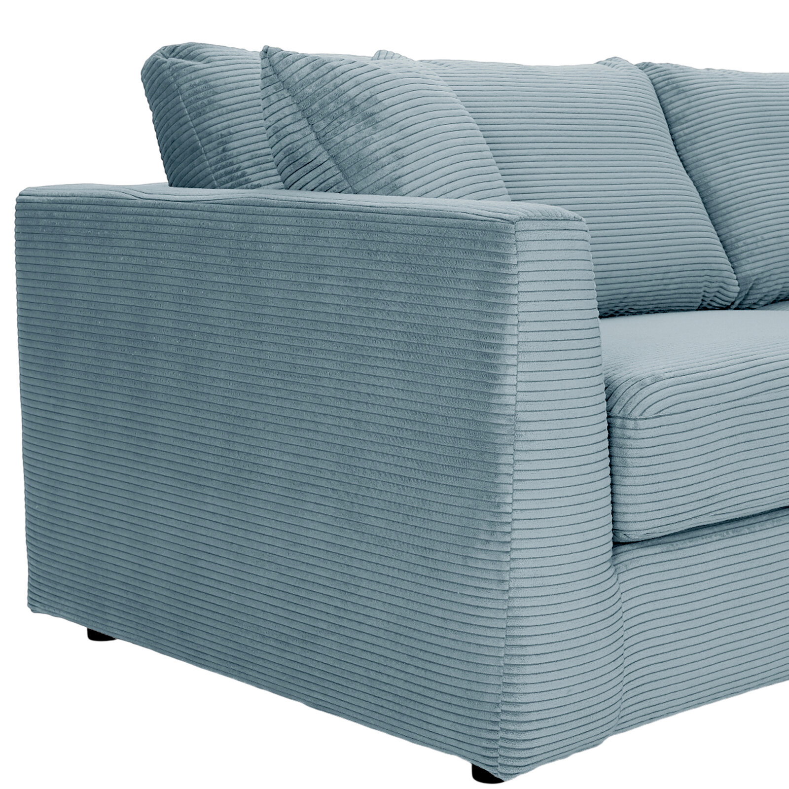 Rundecke in hellblauem Cordstoff, seitliche Perspektive