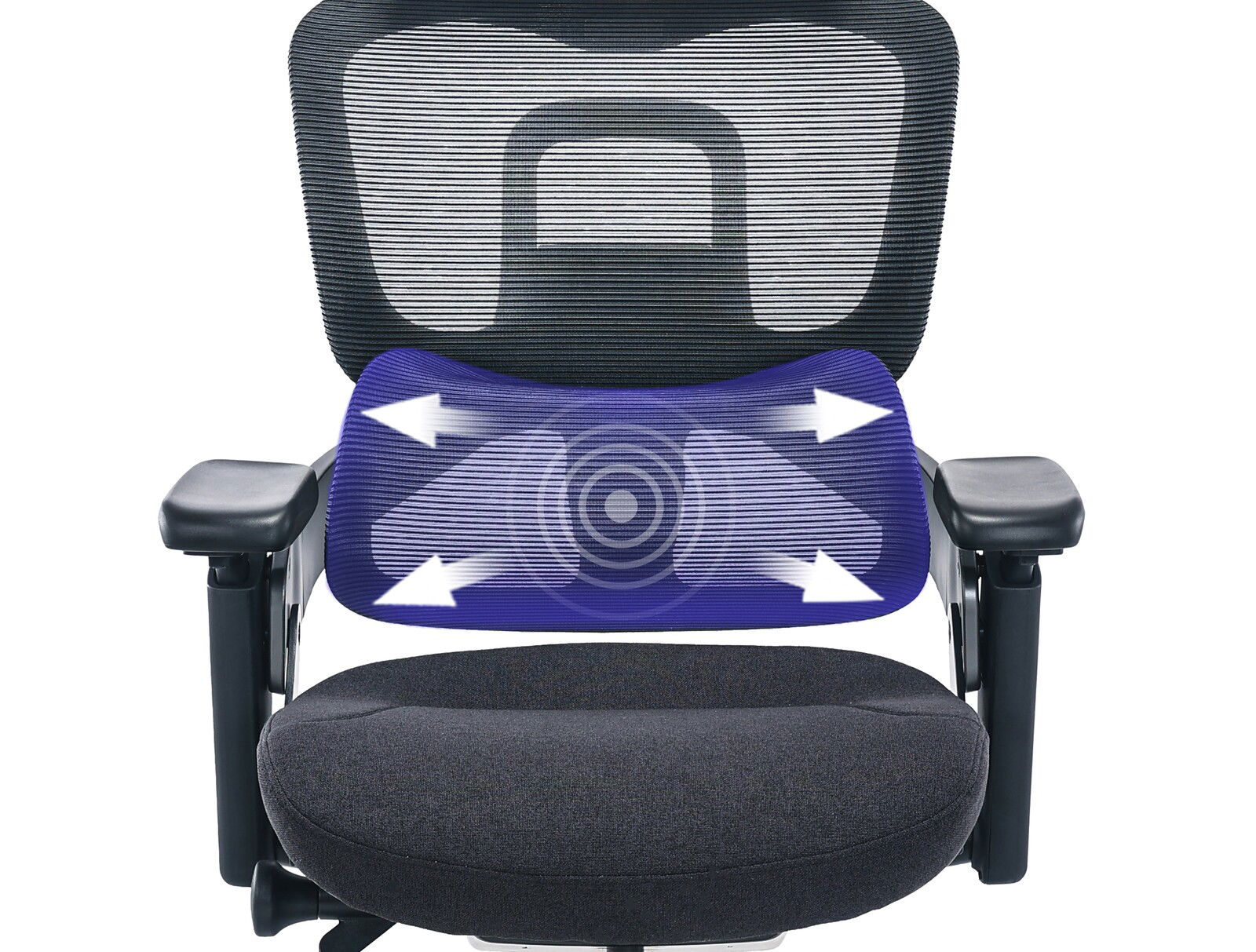 Ergonomischer Drehstuhl mit Netzrückenlehne und gepolstertem Sitz, Vorderansicht