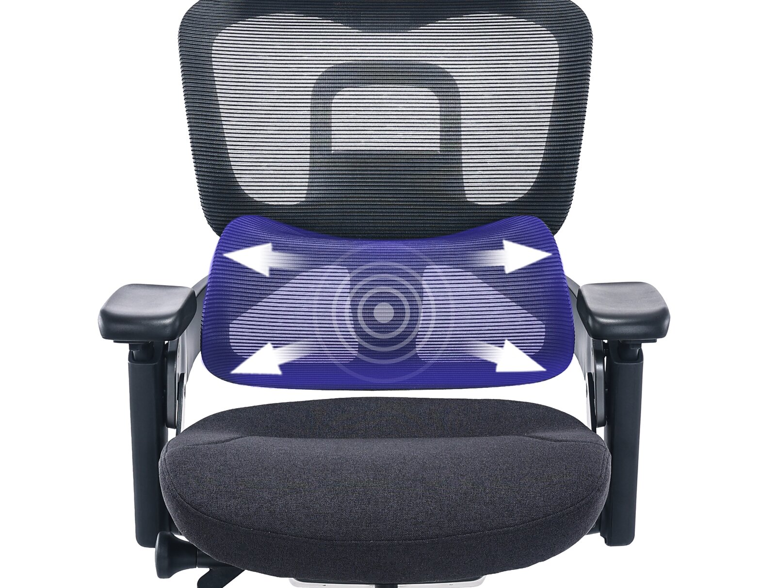 Ergonomischer Drehstuhl mit Netzrückenlehne und gepolstertem Sitz, Vorderansicht