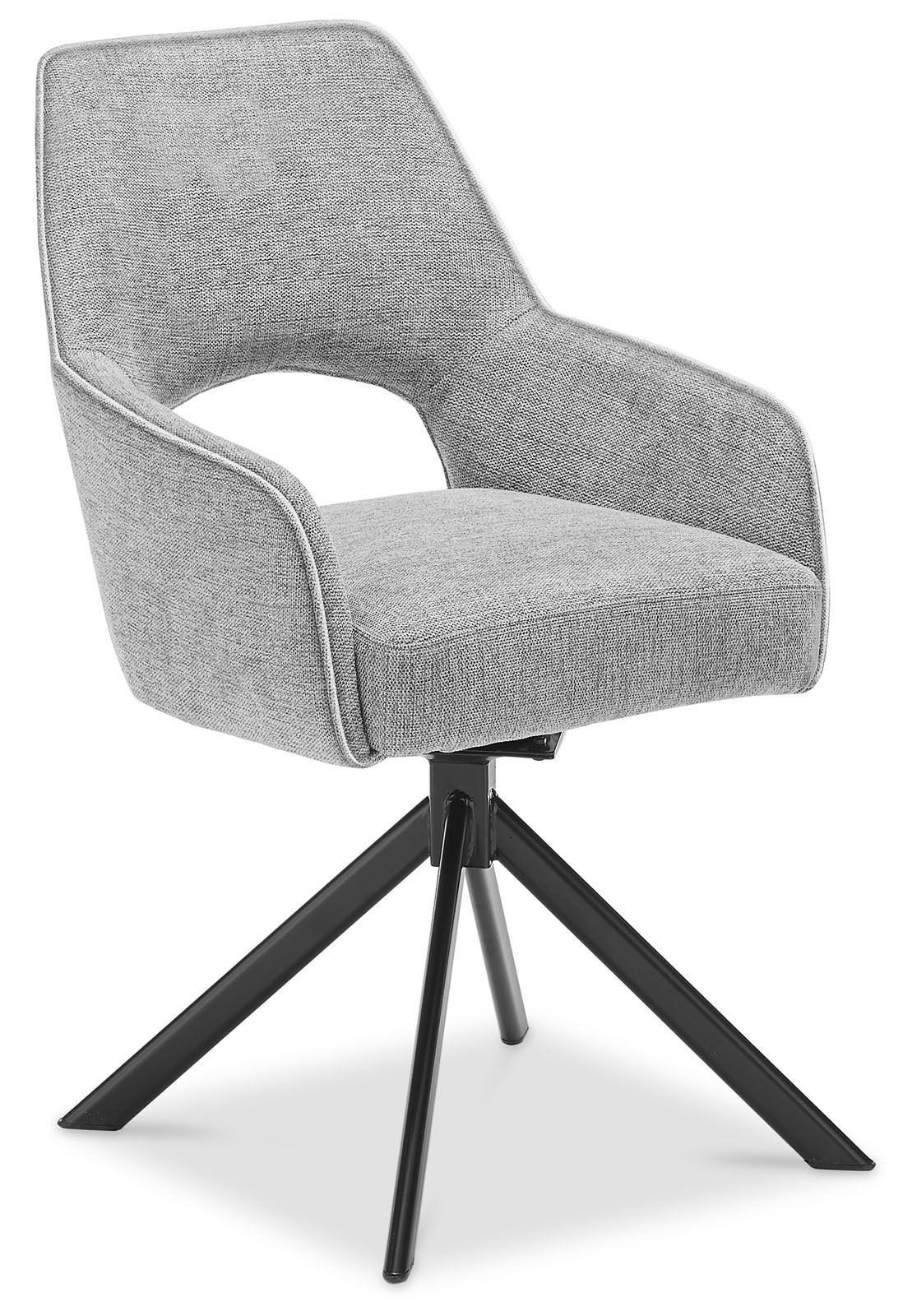 Set one by Musterring Armlehnstuhl SET ONE WINSTON Grauer Armlehnstuhl mit modernem Design, schwarzem Metallgestell und gepolstertem Sitz, seitliche Perspektive