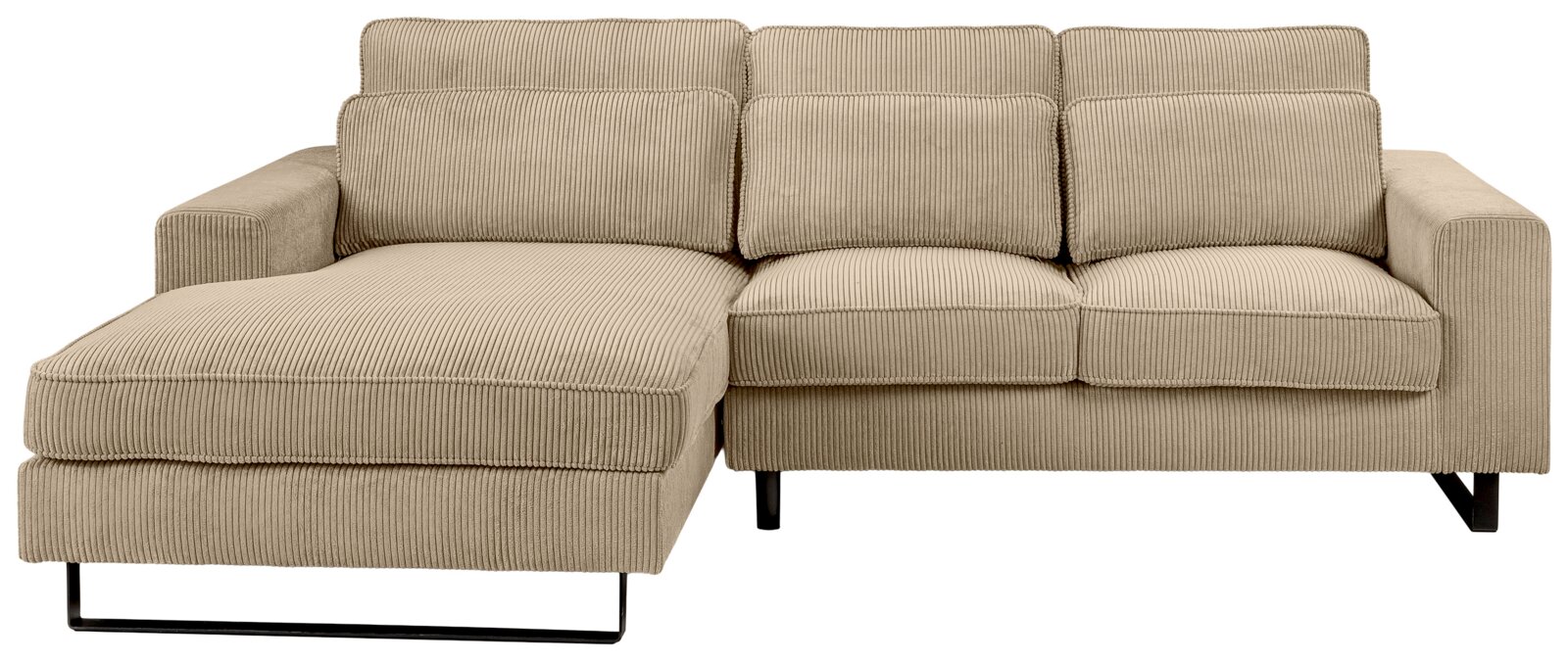 Beiges Sofa in L-Form mit linker Ausrichtung, aus geripptem Stoff, Vorderansicht