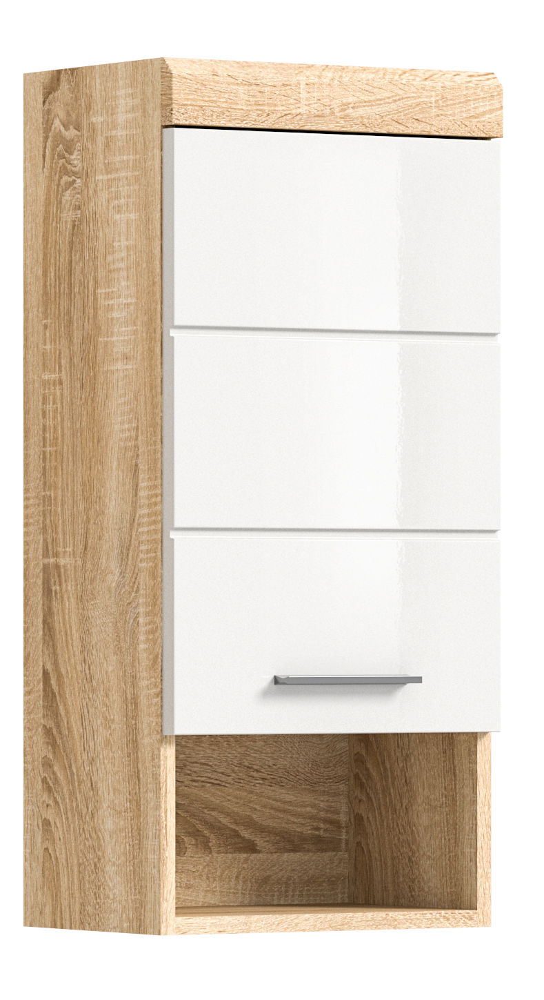 MID.YOU Hängeschrank LAMBADA Moderner Hängeschrank in Holzoptik mit weißer Front, seitliche Perspektive