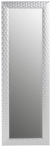 Rechteckiger Spiegel mit dekorativem, silbernem Rahmen in Wabenstruktur, frontal abgebildet.