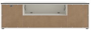 Rückansicht eines TV-Lowboards mit offenen Fächern und brauner Rückwand.